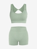 Ensemble de Soutien-gorge de Yoga Rembourré Evidé à Col Dégagé avec Short de Sport L Vert clair