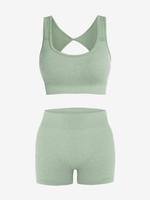 Ensemble de Soutien-gorge de Yoga Rembourré Evidé à Col Dégagé avec Short de Sport S Vert clair