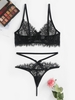 Ensemble de Soutien-gorge en Dentelle avec Nœud Papillon M Noir