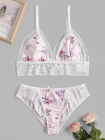 Ensemble de Soutien-gorge Fleuri Panneau en Dentelle S Rose clair