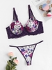 Ensemble de Soutien-Gorge Lingerie Fleur Panneau en Dentelle de Grande Taille à Armature