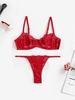 Ensemble de Soutien-gorge Lingerie Sexy en Dentelle Transparente à Armature M Rouge