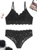 Ensemble de Soutien-Gorge Sexy Festonné en Dentelle Transparente Motif Floral de Grande Taille