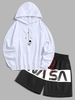 Ensemble de Sweat à Capuche à Imprimé Lettre et Astronaute et Short en Blocs de Couleurs Taille unique Blanc