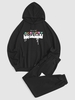 Ensemble de Sweat à Capuche à Imprimé Lettre Graphique Coloré et de Pantalon de Sport M Noir