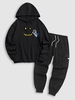 Ensemble de Sweat à Capuche Astronaute Graphique avec Poche à Rabat et de Pantalon Cargo de Techwear Taille unique Noir
