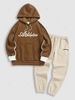 Ensemble de Sweat à Capuche Bicolore Lettre Brodée à Doublure en Laine et Pantalon de Survêtement Taille unique Multi a
