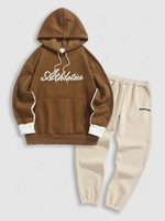 Ensemble de Sweat à Capuche Bicolore Lettre Brodée à Doublure en Laine et Pantalon de Survêtement Taille unique Multi a