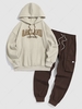 Ensemble de Sweat à Capuche Cargo Lettre OAKLAND Brodée avec Poche Doublure Polaire Vêtements Techniques Taille unique Café lumière