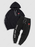 Ensemble de Sweat à Capuche en Molleton à Slogan ROSE FOR YOU avec Pantalon de Survêtement Deux Pièces Taille unique Noir
