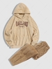 Ensemble de Sweat à Capuche en Tissu Duveteux Motif Lettre CALIFORNIA OAKLAND Brodée et Pantalon Evasé Taille unique Café lumière