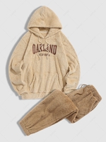 Ensemble de Sweat à Capuche en Tissu Duveteux Motif Lettre CALIFORNIA OAKLAND Brodée et Pantalon Evasé Taille unique Café lumière