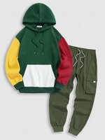 Ensemble de Sweat à Capuche Fourré en Blocs de Couleurs et Pantalon Cargo avec Poche en Laine Taille unique Multi a