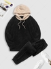 Ensemble de Sweat à Capuche Fourré en Blocs de Couleurs Jointif en Laine et de Pantalon à Pieds Etroits Taille unique Noir