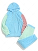 Ensemble de Sweat à Capuche Fourré Panneau en Blocs de Couleurs et de Pantalon Deux Pièces 2xl Bleu clair