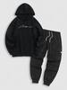 Ensemble de Sweat à Capuche Graphique Script Brodé en Laine et de Legging Cargo Techwear avec Poche à Rabat Taille unique Noir