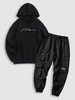 Ensemble de Sweat à Capuche Graphique Script Brodé en Laine et de Pantalon de Jogging Taille unique Noir