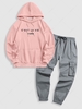 Ensemble de Sweat à Capuche Lettre Brodée avec Pantalon Cargo à Pieds Etroits à Cordon Taille unique Multi a