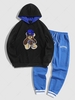 Ensemble de Sweat à Capuche Lettre Brodée Brillant en Laine et de Pantalon de Jogging Taille unique Noir