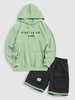Ensemble de Sweat à Capuche Lettre Brodée et de Short Cargo en Blocs de Couleurs de Streetwear Taille unique Multi a