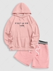 Ensemble de Sweat à Capuche Lettre Brodée et de Short Rayé Design à Taille Haute Taille unique Rose clair