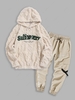 Ensemble de Sweat à Capuche Lettre Brodée Fourré en Flanelle avec Pantalon de Jogging de Style Taille unique Café lumière