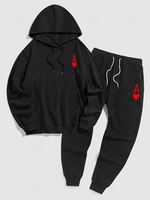 Ensemble de Sweat à Capuche Pull-over Cœur Pendant et Pantalon de Jogging Taille unique Noir