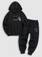Ensemble de Sweat à Capuche Pull-over Graphique Astronaute Claire-Voie et Pantalon de Jogging Doublure Polaire Taille unique Noir