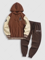 Ensemble de Sweat à Capuche Style Collège Lettre Brodée en Blocs de Couleurs en Laine avec Pantalon Survêtement Taille unique Multi a