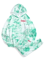 Ensemble de Sweat à Capuche Teinté Motif de Lettre et de Pantalon S Vert