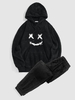 Ensemble de Sweat à Capuche Visage Brodé Fourré et de Pantalon à Pieds Etroits Taille unique Noir
