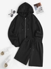 Ensemble de Sweat à Capuche Zippé à Doublure en Laine et de Short à Cordon L Noir
