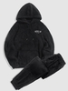 Ensemble de Sweat-shirt à Capuche à Lettres Brodées BROOKLYN NEW YORK et Pantalon à Pieds Etroits en Tissu Duveteux Taille unique Noir