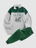 Ensemble de Sweat-shirt à Imprimé Aigle et Lettre en Couleur Unie en Laine à Col Relevé et Pantalon de Survêtement Taille unique Gris
