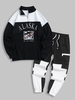 Ensemble de Sweat-shirt à Imprimé Lettre et Aigle en Laine et Pantalon Cargo à Pieds Etroits en Blocs de Couleurs Taille unique Noir