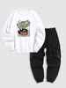 Ensemble de Sweat-shirt à Imprimé Plante et de Pantalon de Jogging Cargo Taille unique Blanc