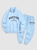 Ensemble de Sweat-shirt à Lettre BOSTON Brodée Zippé Doublure en Molleton et Pantalon de Jogging Taille unique Bleu clair
