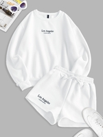 Ensemble de Sweat-shirt à Slogan Brodé LOS ANGELES CALIFORNIA et Short L Blanc