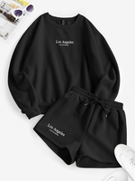 Ensemble de Sweat-shirt à Slogan Brodé LOS ANGELES CALIFORNIA et Short L Noir