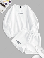 Ensemble de Sweat-shirt à Slogan Brodé LOS ANGELES CALIFORNIA et Short M Blanc