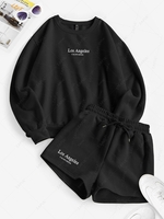 Ensemble de Sweat-shirt à Slogan Brodé LOS ANGELES CALIFORNIA et Short M Noir