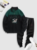 Ensemble de Sweat-shirt Aigle et Lettre Brodée en Laine à Quart Zip et Pantalon de Survêtement Taille unique Noir