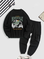 Ensemble de Sweat-shirt Aigle Graphique et Pantalon Cargo de Jogging avec Poches à Cordon Taille unique Noir