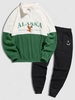 Ensemble de Sweat-shirt Bicolore Ficelle en Laine Insérée et Pantalon de Survêtement Taille unique Vert profond