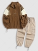 Ensemble de Sweat-shirt Brodé en Blocs de Couleurs à Demi-Zip en Polaire et Pantalon Cargo avec Poches Taille unique Multi a