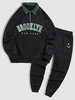Ensemble de Sweat-shirt BROOKLYN Vintage avec Demi-Zip en Velours Côtelé et Pantalon de Jogging Streetwear Taille unique Noir