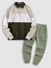 Ensemble de Sweat-shirt en Blocs de Couleurs avec Bouton et de Pantalon de Jogging Cargo Taille unique Vert clair