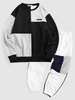 Ensemble de Sweat-shirt en Blocs de Couleurs et de Pantalon de Jogging à Lettre RULES Deux Pièces Streetwear Taille unique Noir