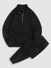 Ensemble de Sweat-shirt en Couleur Unie à Demi-Zip Design et de Pantalon de Survêtement M Noir