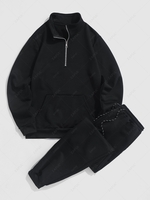 Ensemble de Sweat-shirt en Couleur Unie à Demi-Zip Design et de Pantalon de Survêtement M Noir
